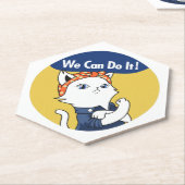 We Can Do It! White Cat Rosie the Riveter Kartonnen Onderzetters (Schuin)