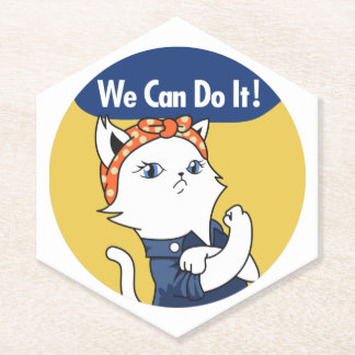 We Can Do It! White Cat Rosie the Riveter Kartonnen Onderzetters