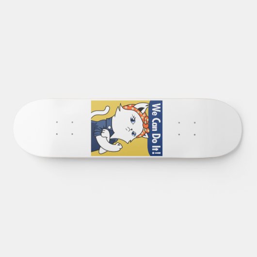 We Can Do It! White Cat Rosie the Riveter Skateboard (Horizontaal)
