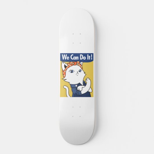We Can Do It! White Cat Rosie the Riveter Skateboard (Voorkant)