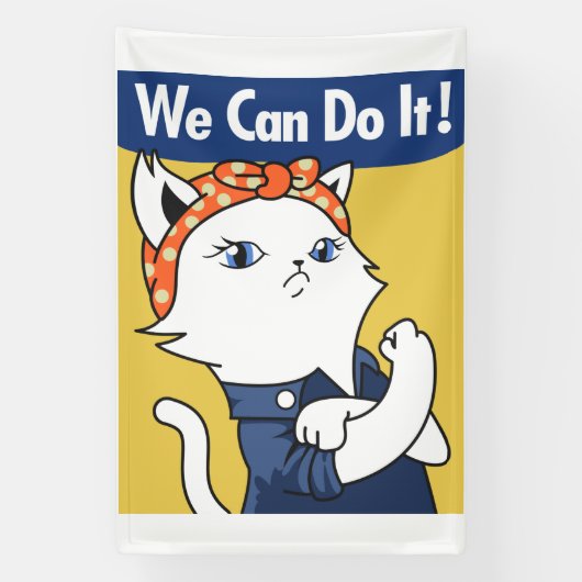 We Can Do It! White Cat Rosie the Riveter Spandoek (Verticaal)