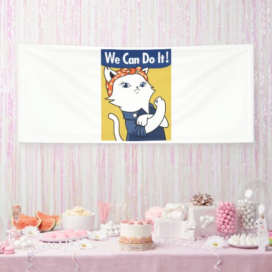 We Can Do It! White Cat Rosie the Riveter Spandoek (Feest)