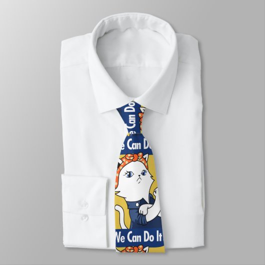 We Can Do It! White Cat Rosie the Riveter Stropdas (Gebonden)
