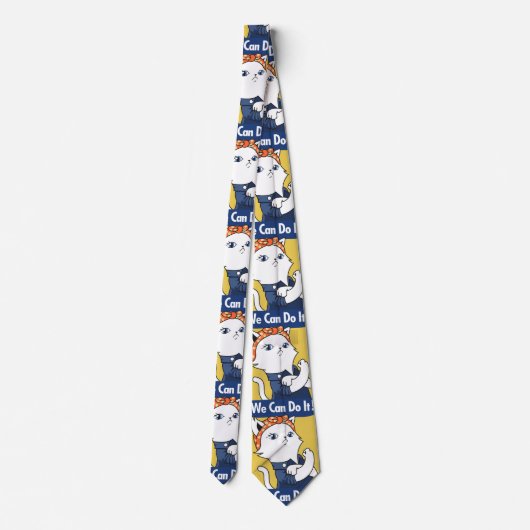We Can Do It! White Cat Rosie the Riveter Stropdas (Achterkant)