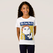 We Can Do It! White Cat Rosie the Riveter T-shirt (Voorkant volledig)