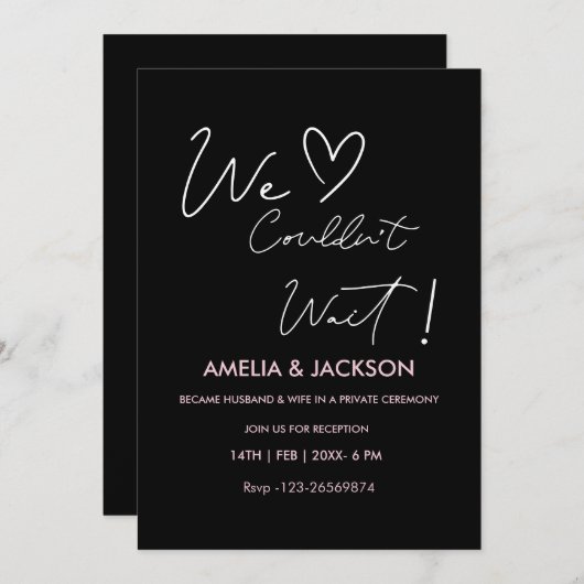 We Couldn’t Wait,Wedding  Reception Invitation  (Devant / Derrière)