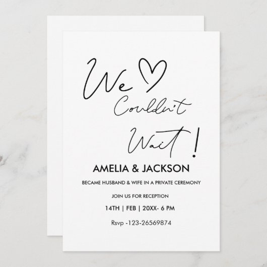 We Couldn’t Wait,Wedding  Reception Invitation  (Devant / Derrière)