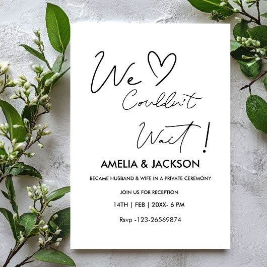 We Couldn’t Wait,Wedding Reception Invitation Kaart