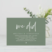We deden, bruiloft elopement party, modern minimal kaart (Staand voorkant)