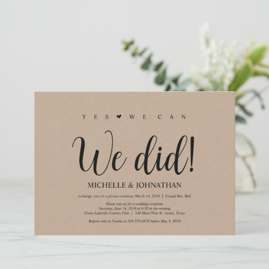 We deden dat, Wedding Elopement Reception Invites Kaart (Staand voorkant)