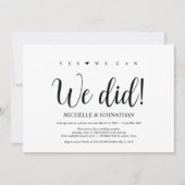 We deden dat, Wedding Elopement Reception Invites Kaart (Voorkant)
