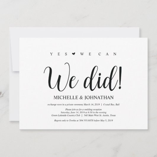 We deden dat, Wedding Elopement Reception Invites Kaart (Voorkant)