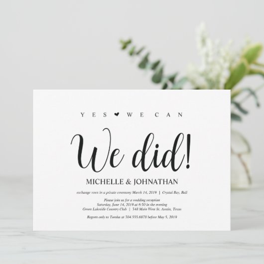 We deden dat, Wedding Elopement Reception Invites Kaart (Staand voorkant)