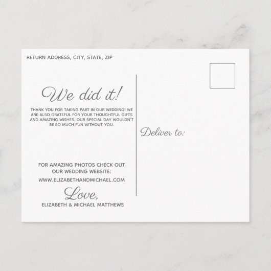 We Did It script aangepaste foto trouwdag bedankje Aankondigingskaart (Achterkant)