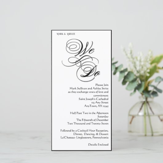 We Do 8x4 B&W Double Sided Wedding Invitation (Debout devant)