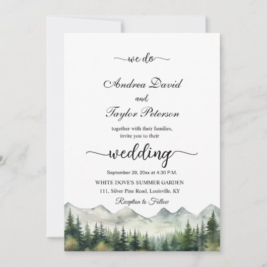 'We Do' Bergen en Pines Elegant Huwelijk Kaart (Voorkant)