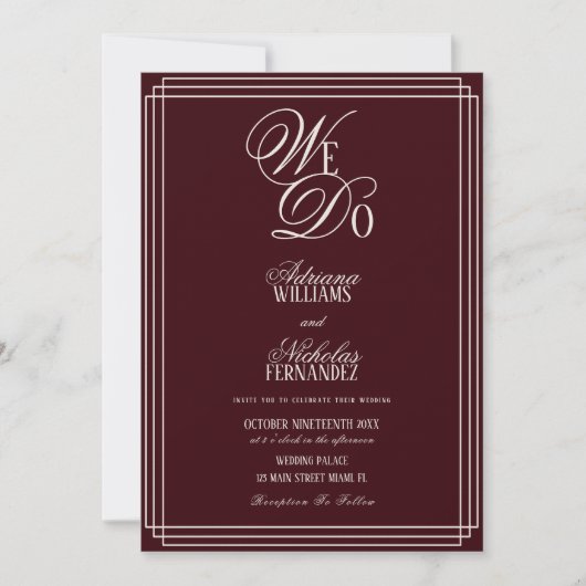 We Do Burgundy Old Money Wedding Kaart (Voorkant)