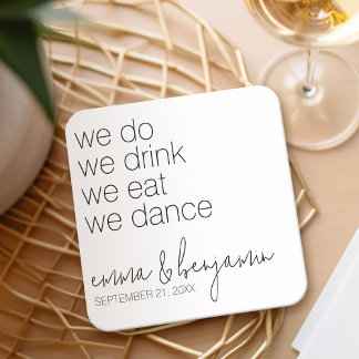 We Do Drink Eat Dance - Moderne Bruiloft Vierkante Kartonnen Onderzetter