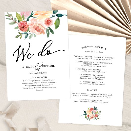 We Do Floral Watercolor Huwelijksprogramma Programma