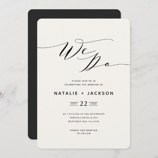 We Do navy bleu script texte élégant invitation de (Devant / Derrière)