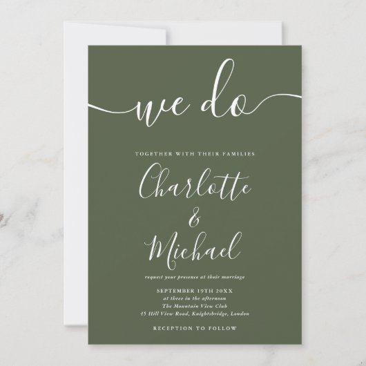 We Do Olive Green Signature Script Trouwen Kaart (Voorkant)