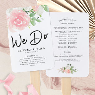 We Do Pink Blush Roses Bloemen Huwelijksprogramma Handwaaier