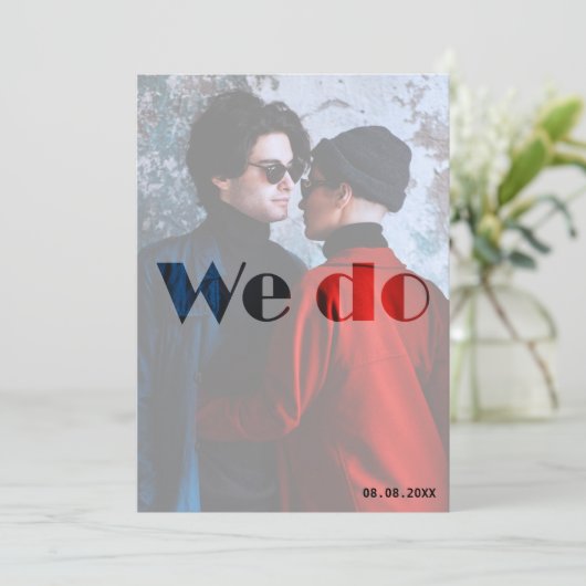 We Do - Rood & Blauw Herfst Trouwkaart Kaart (Staand voorkant)