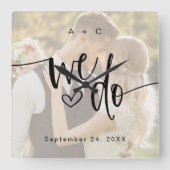 We Do Script Photo Wedding Anniversary Vierkante Klok (Voorkant)