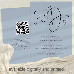 We Do Script Stof Blauw QR Code Trouwen Kaart