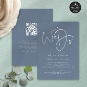 We Do Script Stofblauw Wit QR Bruiloft Kaart