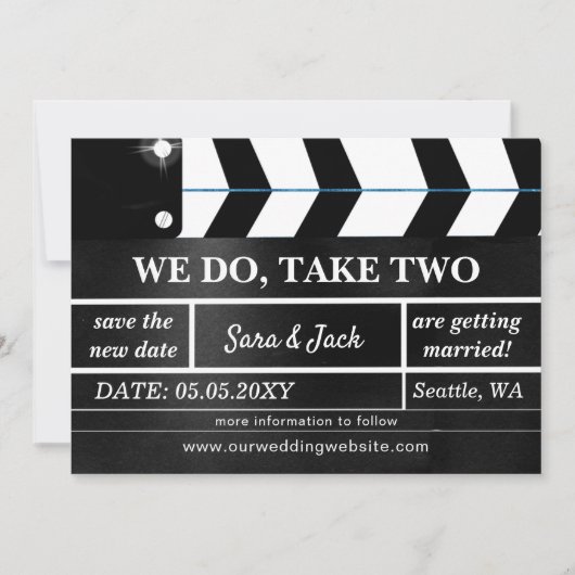 We Do Take Two Filmklapper Huwelijk Uitgesteld Save The Date (Voorkant)