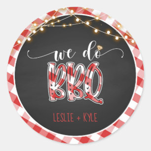 We doen BBQ Round Sticker - Gingham - Aangepast