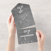 "We doen" bevlekte grijze, scriptkalligrafie bruil All In One Uitnodiging (Afscheurbaar)