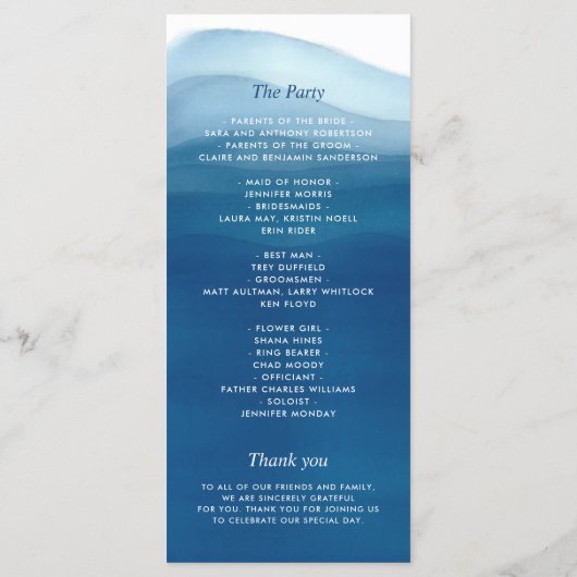 We doen Blue Ombre Waterverf Wave bruiloft Programma (Achterkant)