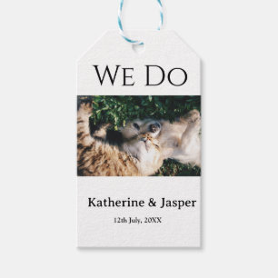 We doen bruiloft verloving huisdier naam foto datu cadeaulabel