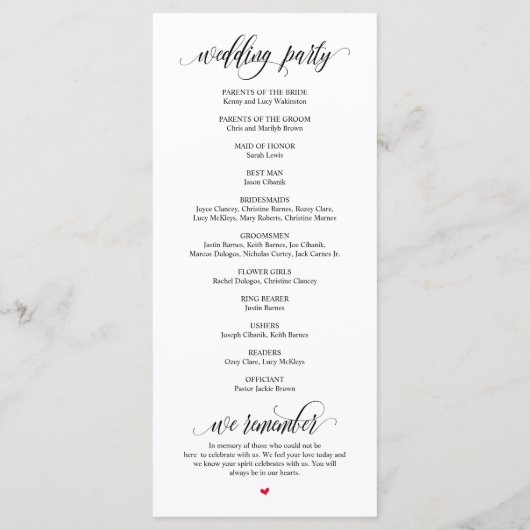 We doen dat, Modern Black Script, Wedding Ceremoni Programma (Achterkant)