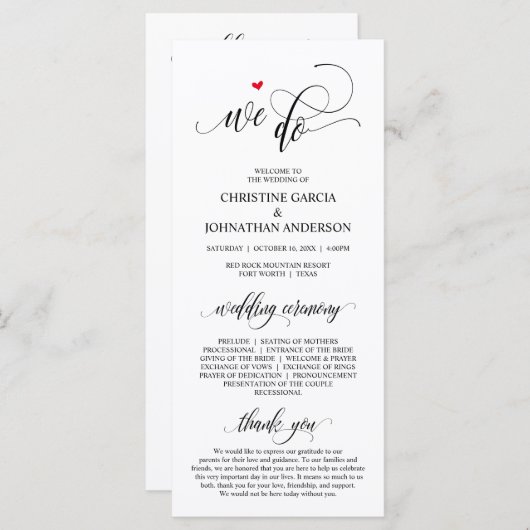 We doen dat, Modern Black Script, Wedding Ceremoni Programma (Voorkant / Achterkant)