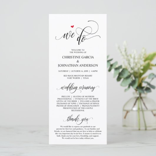 We doen dat, Modern Black Script, Wedding Ceremoni Programma (Staand voorkant)