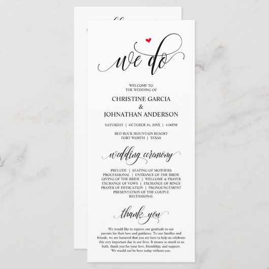We doen dat, Modern Black Script, Wedding Ceremoni Programma (Voorkant / Achterkant)