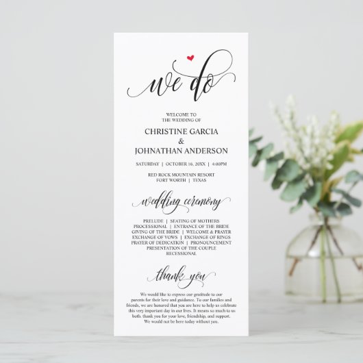 We doen dat, Modern Black Script, Wedding Ceremoni Programma (Staand voorkant)
