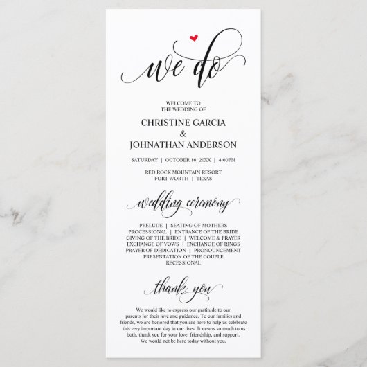 We doen dat, Modern Black Script, Wedding Ceremoni Programma (Voorkant)