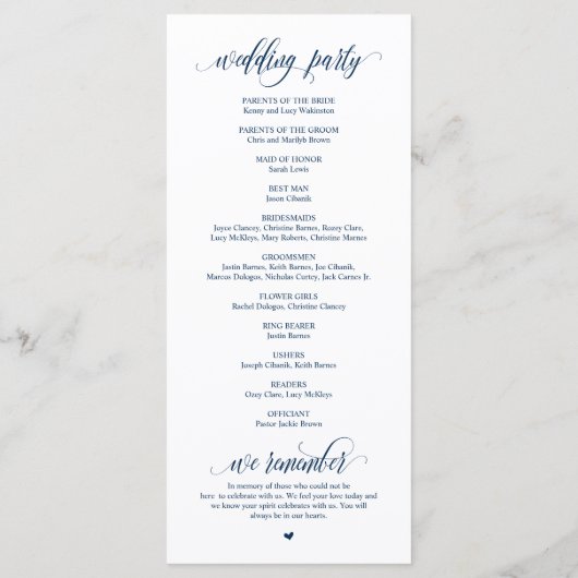 We doen dat, modern Navy Blue Script, bruiloft cer Programma (Achterkant)