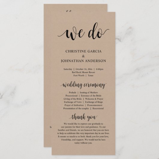 We doen dat, moderne bruiloft-ceremonie, bruine Kr Programma (Voorkant / Achterkant)