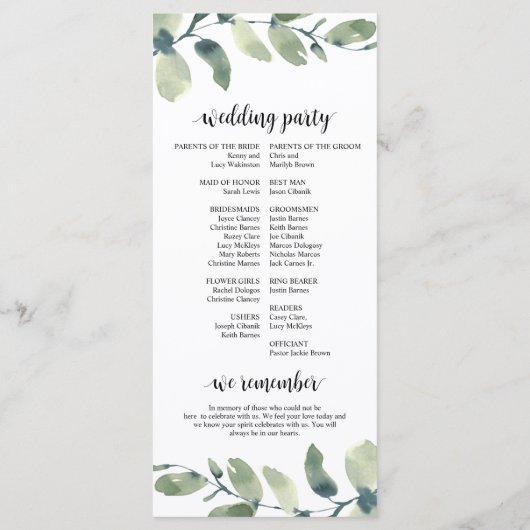 We doen dat wel, Eucalyptus Greenery Wedding Cerem Programma (Achterkant)