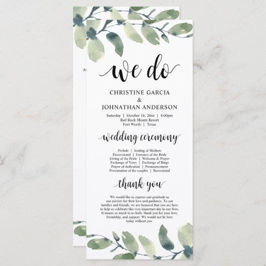 We doen dat wel, Eucalyptus Greenery Wedding Cerem Programma (Voorkant / Achterkant)