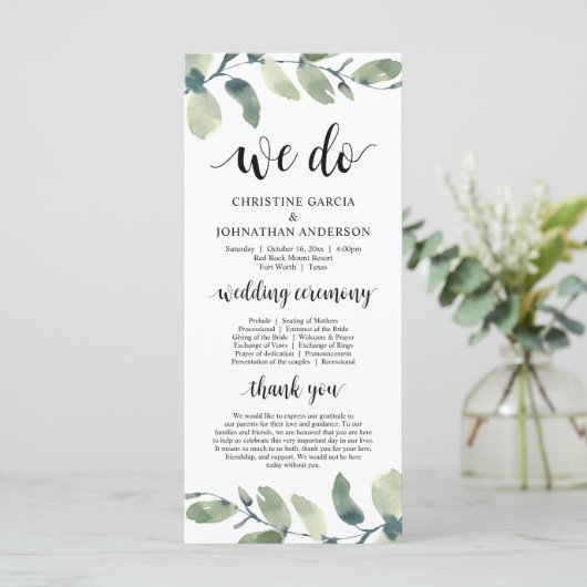 We doen dat wel, Eucalyptus Greenery Wedding Cerem Programma (Staand voorkant)