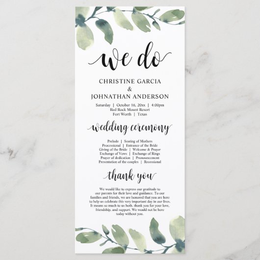 We doen dat wel, Eucalyptus Greenery Wedding Cerem Programma (Voorkant)
