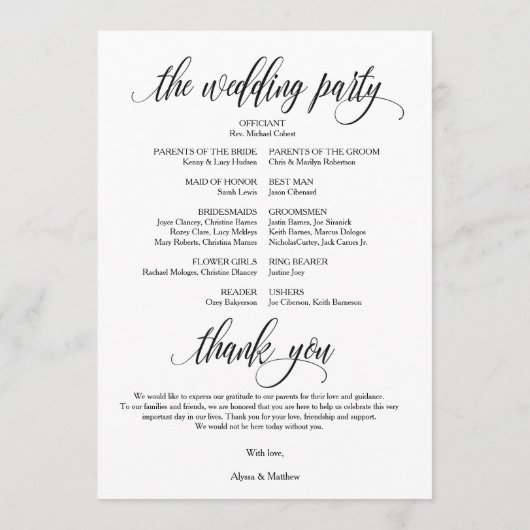 We doen een trouwprogrammakaart 5x7 modern design  programma (Achterkant)