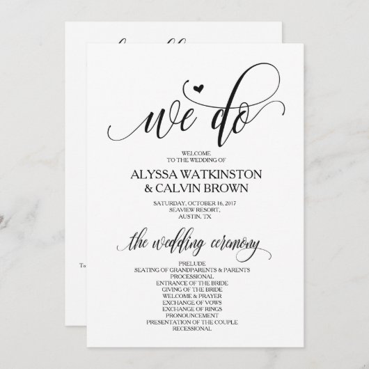 We doen een trouwprogrammakaart 5x7 modern design  programma (Voorkant / Achterkant)