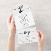 "We doen" elegant script calligrafie bruiloft All In One Uitnodiging (Afscheurbaar)
